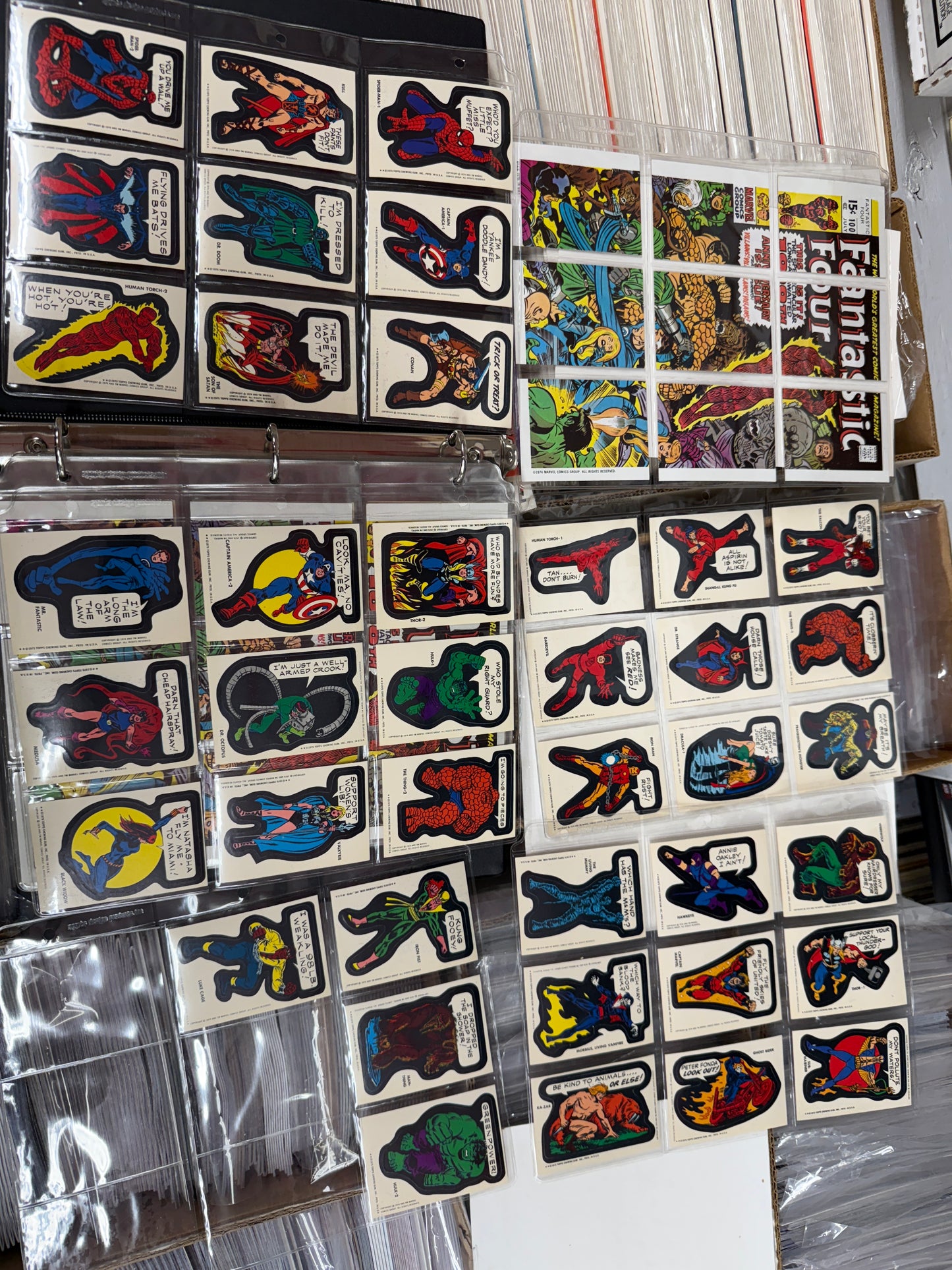 1974 MARVEL COMIC BOOK HEROES COMPLETE STICKER SET 40 cards with 9 card connecting card checklist