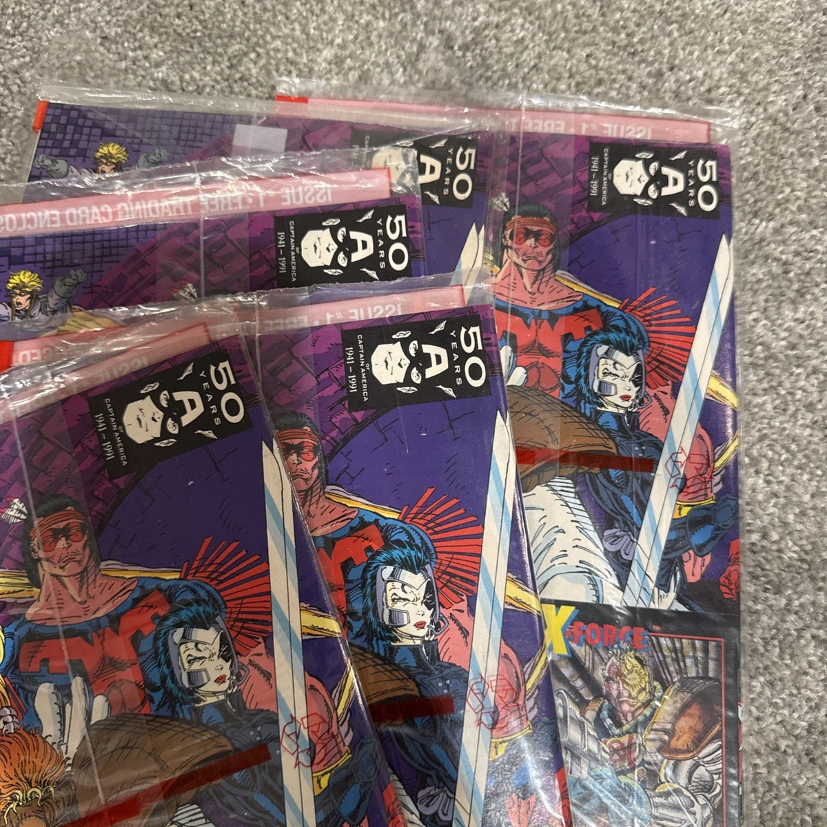 X-Force #1 1991 ALL 5 CARDS Sealed Set Polybags Deadpool Rookie Card Black UPC