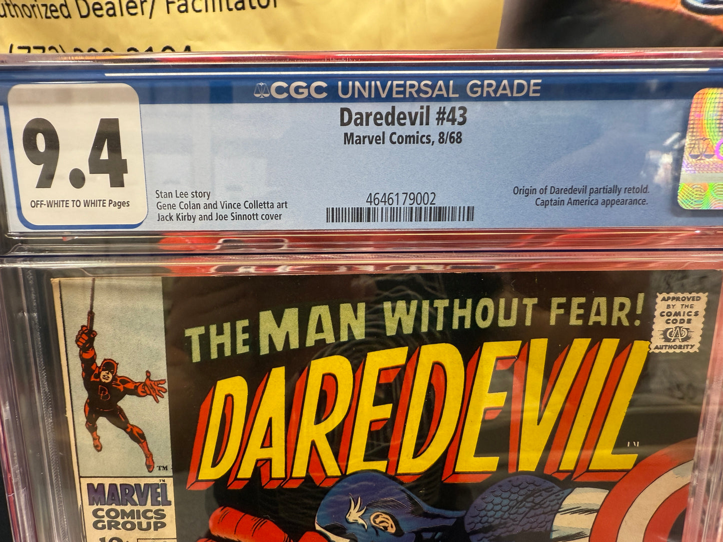 Daredevil 43 (1968) CGC 9.4, Origin of Daredevil, Captain America Appearance