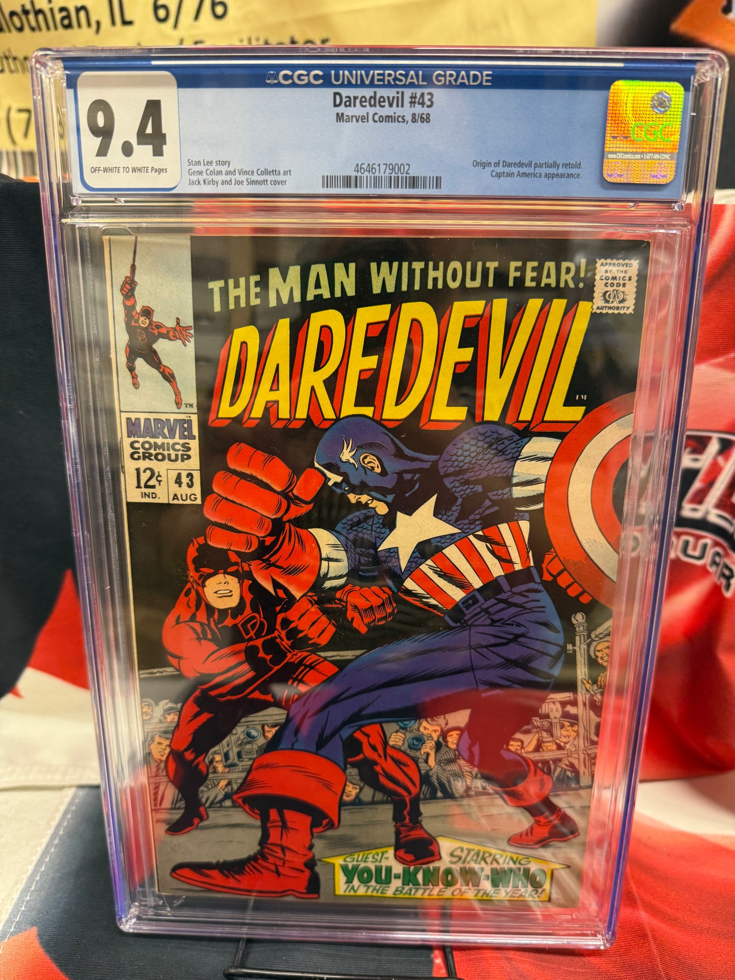 Daredevil 43 (1968) CGC 9.4, Origin of Daredevil, Captain America Appearance