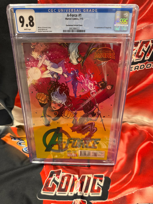 A-Force #1, CGC 9.8 White, Dauterman 1:25 Variant 1st appearance Singularity Cross Posted