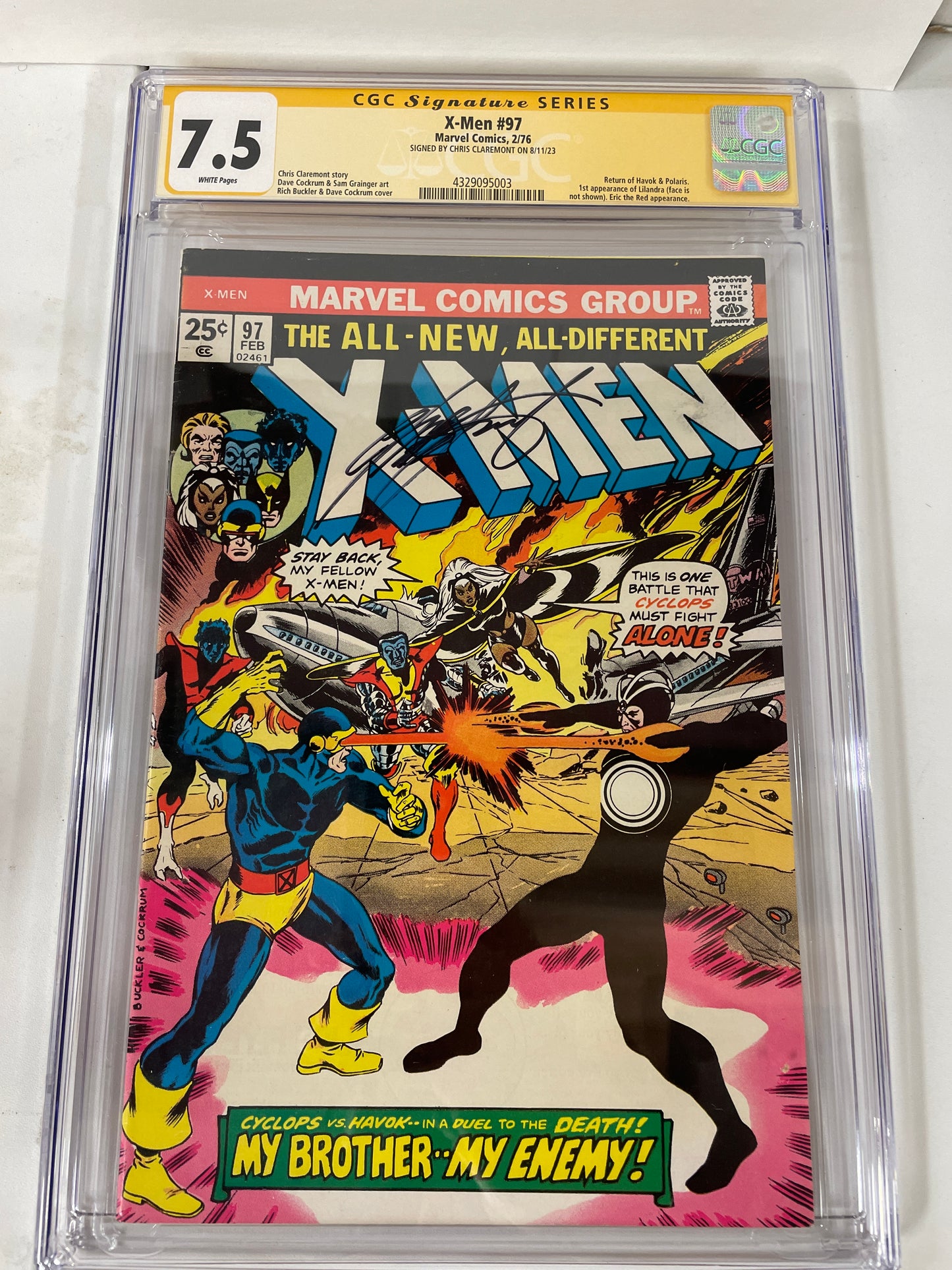 X-Men #97 CGC 7.5 Marvel Comics 1976 1st app Lilandra Signed By Chris Claremont