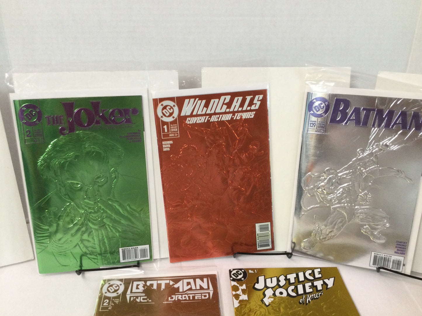 DC Comics 90s Embossed Foil Joker 2 Batman 129 Justice Society 1 Lot of 5 - NM