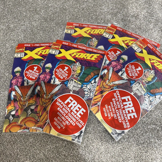 X-Force #1 1991 ALL 5 CARDS Sealed Set Polybags Deadpool Rookie Card Black UPC