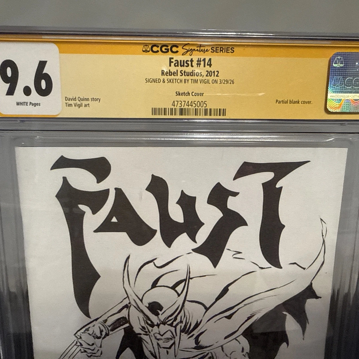 FAUST # 14 CGC 9.6 SS SIGNED AND SKETCHED TIM VIGIL VERY LOW PRINT BLANK COVER