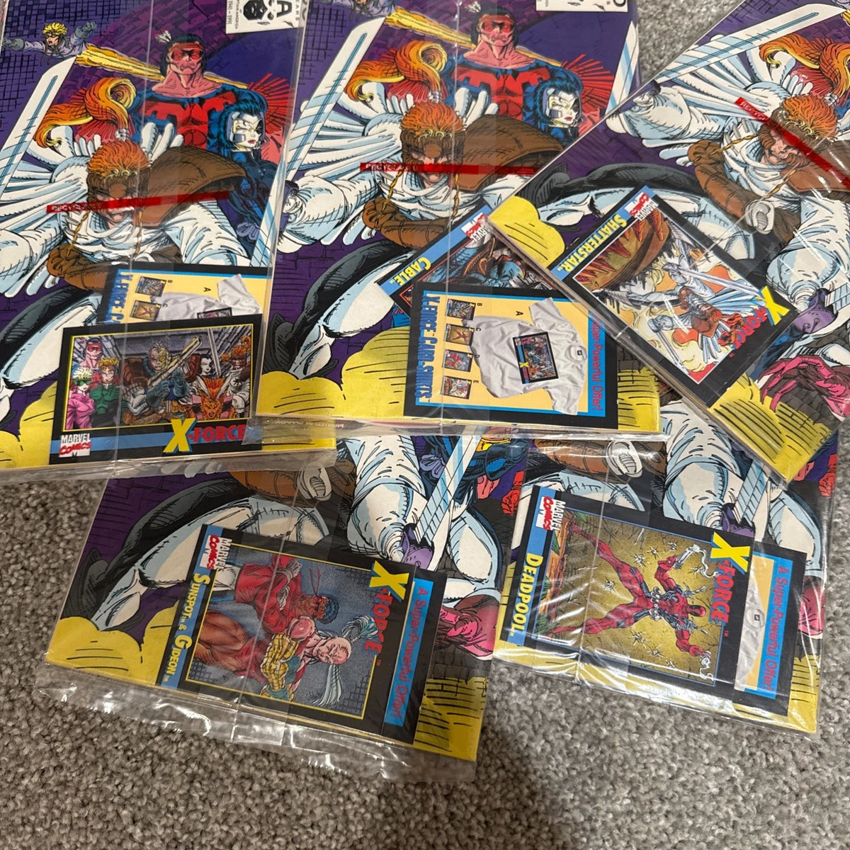 X-Force #1 1991 ALL 5 CARDS Sealed Set Polybags Deadpool Rookie Card White UPC