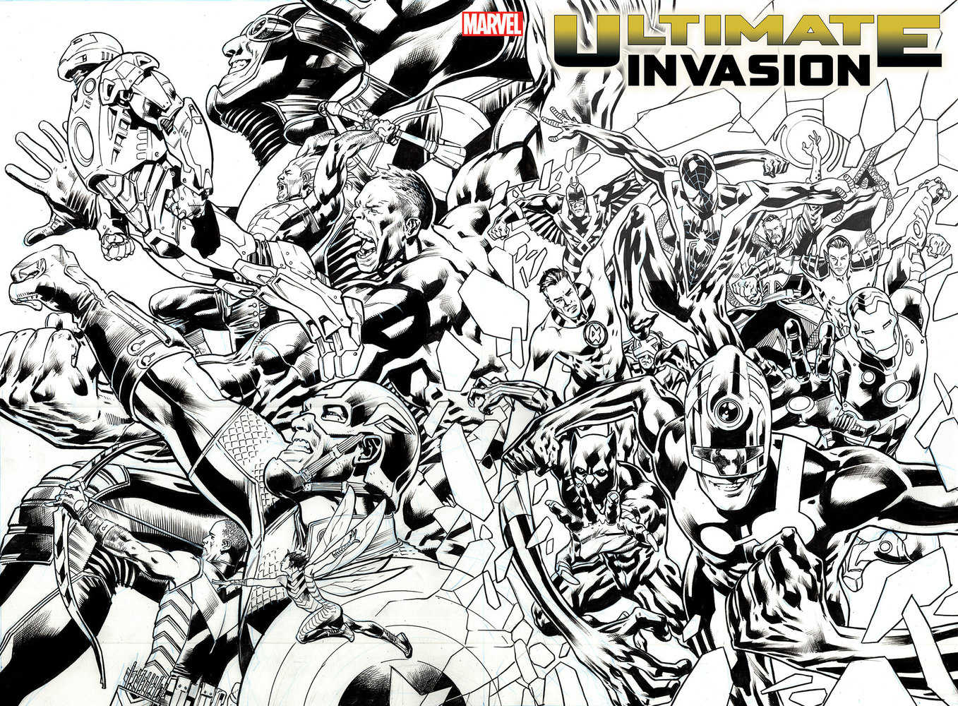 Ultimate Invasion 1 Bryan Hitch 1:50 Wraparound Black & White 1:50 Variant