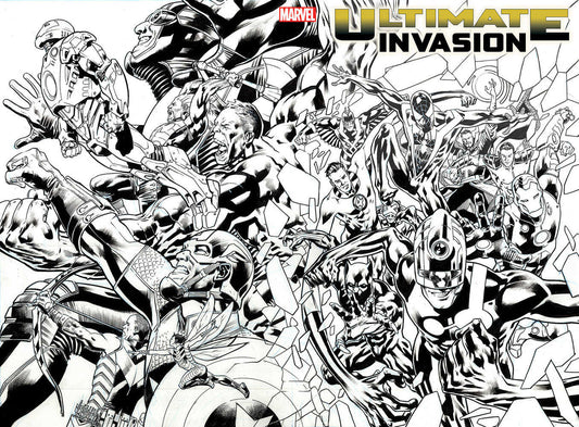 Ultimate Invasion 1 Bryan Hitch 1:50 Wraparound Black & White 1:50 Variant