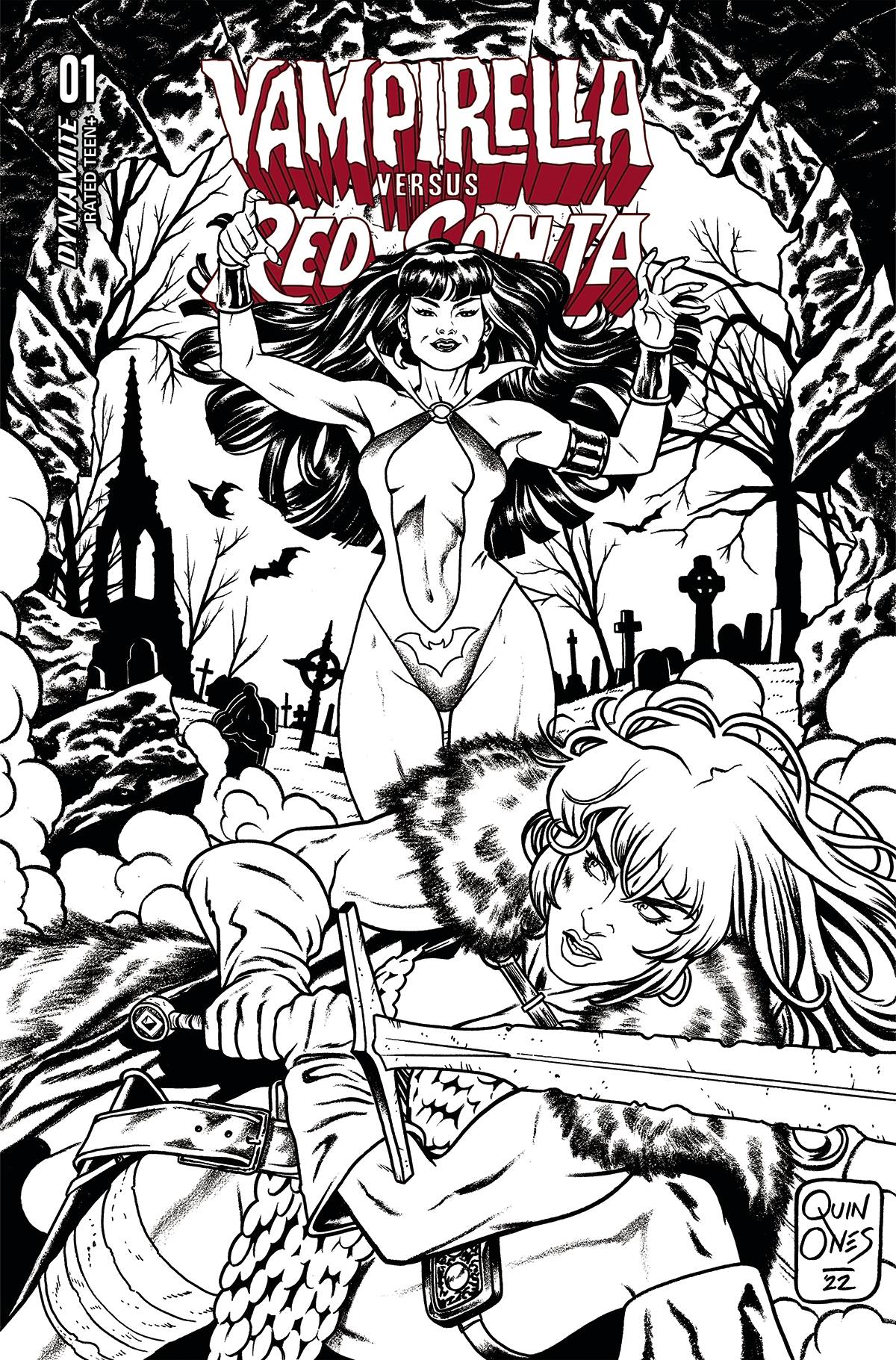 VAMPIRELLA VS RED SONJA #1 CVR H 15 COPY INCV QUINONES B&W