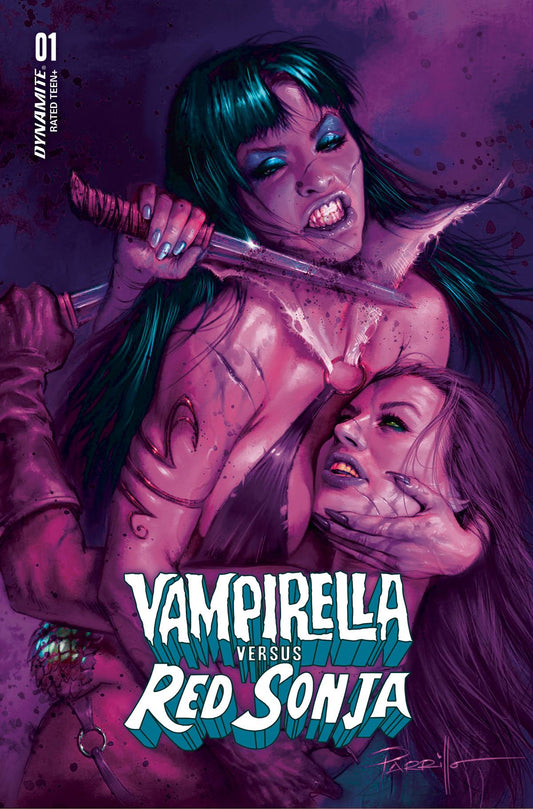 VAMPIRELLA VS RED SONJA #1 CVR R FOC PARRILLO ULTRAVIOLET